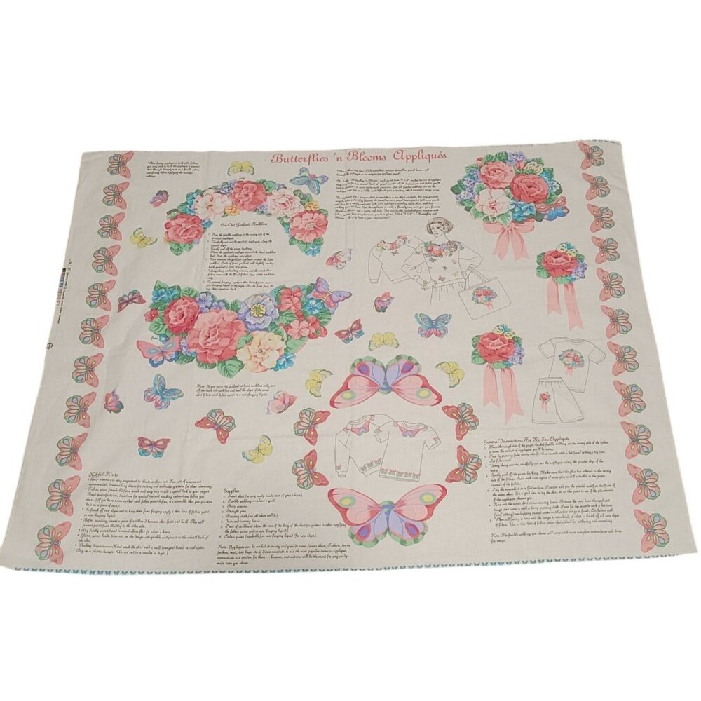 Butterflies N Blooms Appliqués Fabric Panel By Cranston Print Works